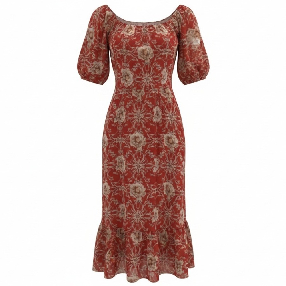 Lulu's Midi Dress NWT Burgundy Tan Floral Print Tie-Back Size XS X-Small